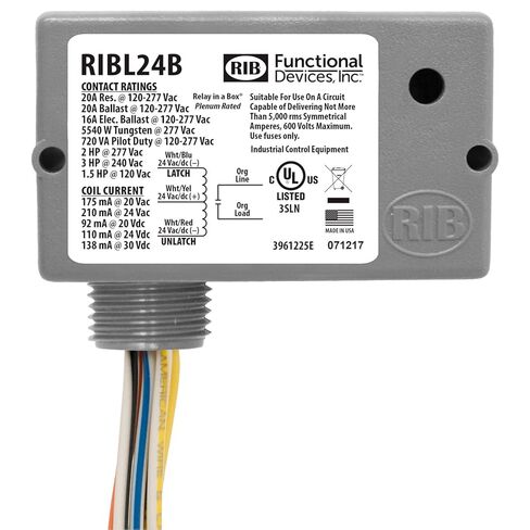 Functional Devices RIBL24B Mechanically Latching Relay, 20 Amp SPST, 24 Vac/dc Coil, NEMA 1 Housing in Kuwait
