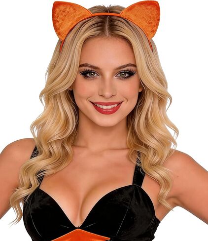 Bonnie Z. Leonardo Pleuche Dense Velvet Cat Ears Headband Orange in Kuwait