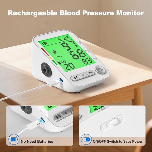 Blood Pressure Monitor for Home Use, Rechargeable Automatic Digital BP Machine with 2 Cuffs (9-17'' & 13-21''), Adjustable Upper-Arm Blood Pressure Cuff, Large LCD Backlit Display, 2x199 Sets Memory in Kuwait