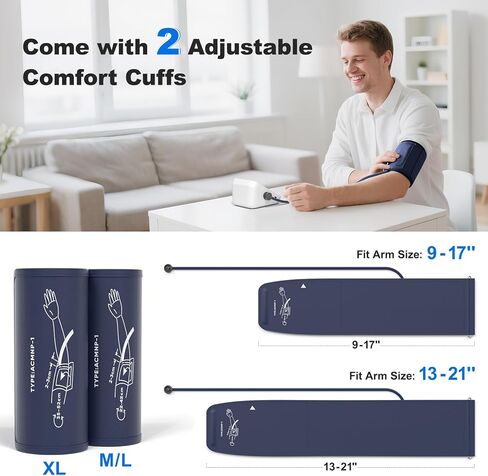 Blood Pressure Monitor for Home Use, Rechargeable Automatic Digital BP Machine with 2 Cuffs (9-17'' & 13-21''), Adjustable Upper-Arm Blood Pressure Cuff, Large LCD Backlit Display, 2x199 Sets Memory in Kuwait