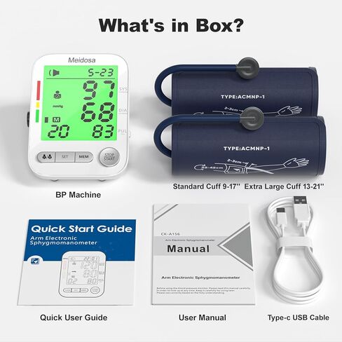 Blood Pressure Monitor for Home Use, Rechargeable Automatic Digital BP Machine with 2 Cuffs (9-17'' & 13-21''), Adjustable Upper-Arm Blood Pressure Cuff, Large LCD Backlit Display, 2x199 Sets Memory in Kuwait