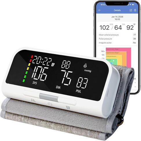 @AL21 جهاز قياس ضغط الدم بتقنية البلوتوث من أعلى الذراع - جهاز ضغط الدم التلقائي القابل لإعادة الشحن للاستخدام المنزلي، مجموعة لاسلكية رقمية ذكية دقيقة مع سوار كبير (8.7-16.5 بوصة)، مزامنة بيانات التطبيق، مستخدمان in Kuwait