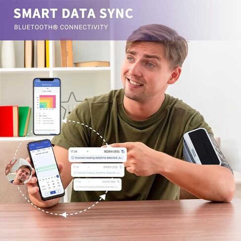 @AL21 جهاز قياس ضغط الدم بتقنية البلوتوث من أعلى الذراع - جهاز ضغط الدم التلقائي القابل لإعادة الشحن للاستخدام المنزلي، مجموعة لاسلكية رقمية ذكية دقيقة مع سوار كبير (8.7-16.5 بوصة)، مزامنة بيانات التطبيق، مستخدمان in Kuwait