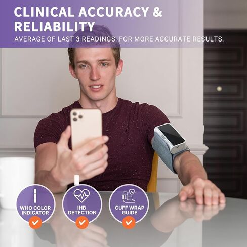 @AL21 جهاز قياس ضغط الدم بتقنية البلوتوث من أعلى الذراع - جهاز ضغط الدم التلقائي القابل لإعادة الشحن للاستخدام المنزلي، مجموعة لاسلكية رقمية ذكية دقيقة مع سوار كبير (8.7-16.5 بوصة)، مزامنة بيانات التطبيق، مستخدمان in Kuwait