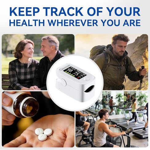 مقياس تأكسج نبض الإصبع من بيركوم مع شاشة LED وتتبع متعدد المعلمات (SpO2، PR، PI)، جهاز مراقبة أكسجين الدم سريع ودقيق، يتضمن البطاريات والحبل (أبيض) in Kuwait