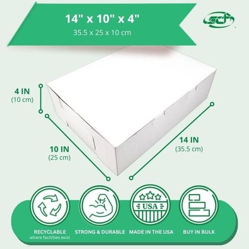 Southern Champion Tray 1025 Premium Clay Coated Kraft Paperboard White Non-Window Sheet Cake and Utility Box, 14" Length x 10" Width x 4" Height, 1/4 Sheet (Case of 100) in Saudi Arabia
