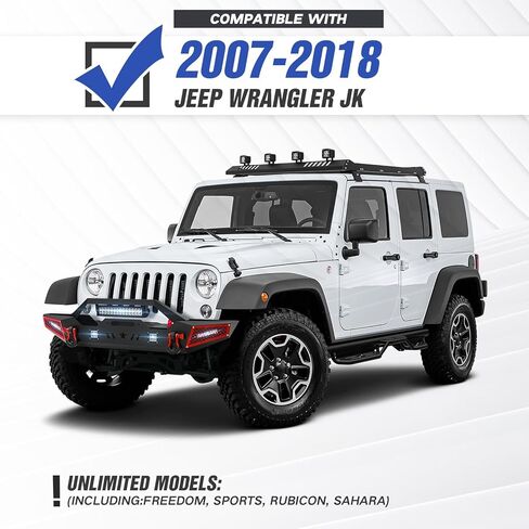 for JK Full Width Front and Rear Bumpers Compatible with 2007 2008 2009 2010 2011 2012 2013 2014 2015 2016 2017 2018 Jeep Wrangler JK JKU w/LED Lights, Hitch Receiver, Paintable Armor & D-rings in Saudi Arabia
