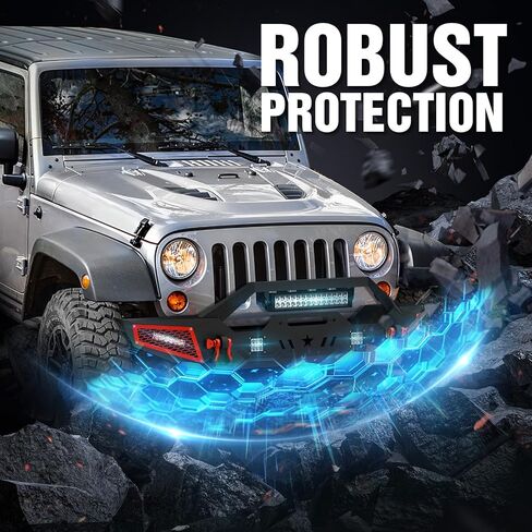 for JK Full Width Front and Rear Bumpers Compatible with 2007 2008 2009 2010 2011 2012 2013 2014 2015 2016 2017 2018 Jeep Wrangler JK JKU w/LED Lights, Hitch Receiver, Paintable Armor & D-rings in Saudi Arabia
