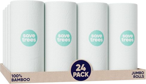 مناشف ورقية من الخيزران من Save Trees 12 قطعة - 1800 ورقة من لفائف المناشف الورقية، مناشف صديقة للبيئة فائقة الامتصاص ومتينة - لفائف مطبخ من الخيزران النباتي ومعتمدة من مجلس رعاية الغابات (FSC) in Kuwait