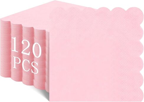 NatNarr 120 Pcs Cocktail Napkins Scalloped White Wedding Napkins Disposable Dessert Beverage Napkins for Wedding, Bridal Shower,Coffee Bar Dinner, 5 x 5 Inch in Kuwait