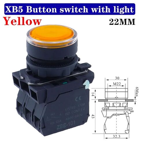1 قطعة مفتاح زر الضغط، XB5 لحظة مضيئة NC لا الجهد 220 فولت 24 فولت 22 مللي متر (زر أزرق ، 1NO ، 12 فولت-24 فولت) in Kuwait