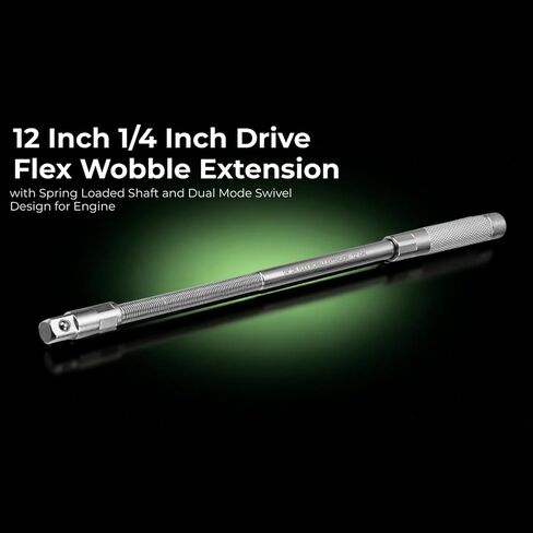 12 Inch 1/4 Inch Drive Flex Wobble Extension with Spring Loaded Shaft and Dual Mode Swivel Design for Engine Bay and Tight Space Automotive Access in Saudi Arabia