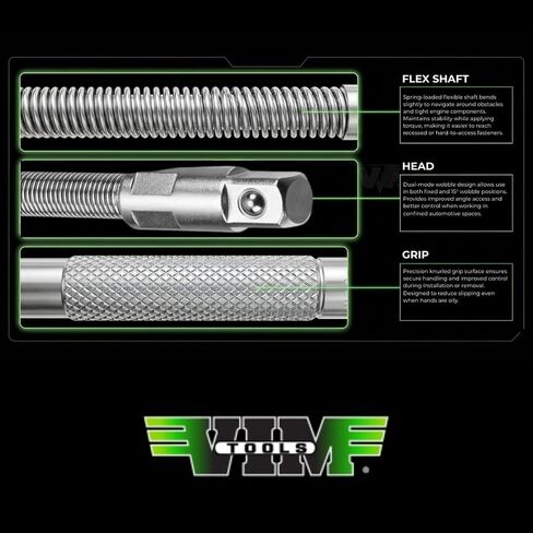 12 Inch 1/4 Inch Drive Flex Wobble Extension with Spring Loaded Shaft and Dual Mode Swivel Design for Engine Bay and Tight Space Automotive Access in Saudi Arabia