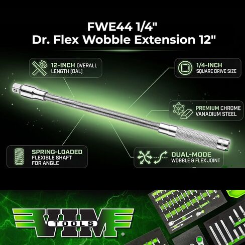 12 Inch 1/4 Inch Drive Flex Wobble Extension with Spring Loaded Shaft and Dual Mode Swivel Design for Engine Bay and Tight Space Automotive Access in Saudi Arabia