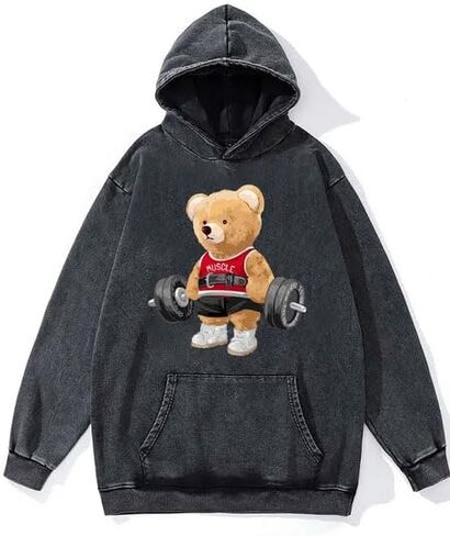 IRON PANDA Exercise bear Washed Heavyweight Vintage Cotton Unisex Sweatshirt | Casual Long Sleeve Hoodie with Pocket in Saudi Arabia