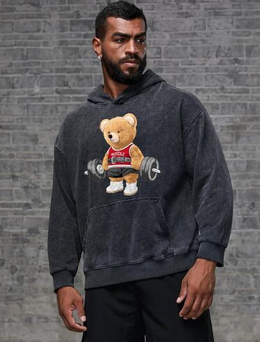 IRON PANDA Exercise bear Washed Heavyweight Vintage Cotton Unisex Sweatshirt | Casual Long Sleeve Hoodie with Pocket in Saudi Arabia