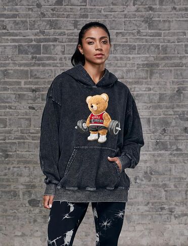 IRON PANDA Exercise bear Washed Heavyweight Vintage Cotton Unisex Sweatshirt | Casual Long Sleeve Hoodie with Pocket in Saudi Arabia