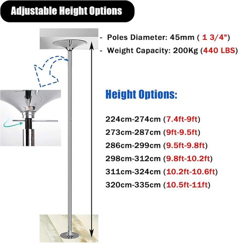 Stripper Pole Dancing Pole,Removable Fitness Stripping Poles Kit for Extra High Ceilings,Permanent Dancer Train Equipment (9ft) in Saudi Arabia