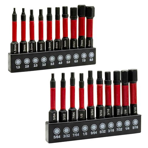 مجموعة لقم مثقاب Impact Hex Head Allen Wrench، بأحجام مترية وSAE (أحمر، 2 بوصة 22 قطعة (متري وSAE)) in Kuwait