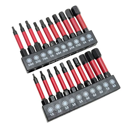 مجموعة لقم مثقاب Impact Hex Head Allen Wrench، بأحجام مترية وSAE (أحمر، 2 بوصة 22 قطعة (متري وSAE)) in Kuwait