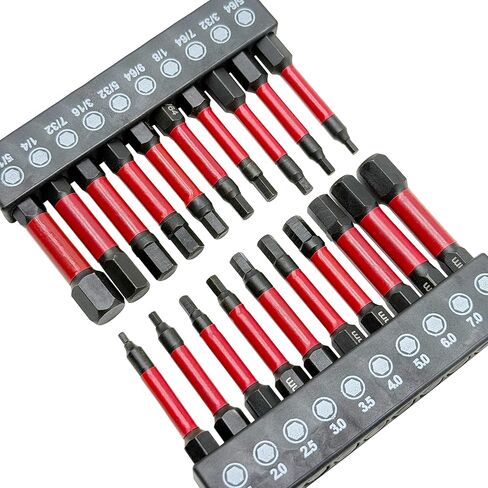 مجموعة لقم مثقاب Impact Hex Head Allen Wrench، بأحجام مترية وSAE (أحمر، 2 بوصة 22 قطعة (متري وSAE)) in Kuwait