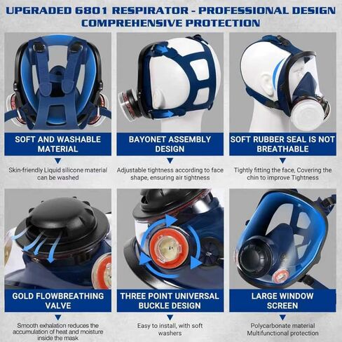 Full Face Respirаtor - Reusable Gas Mask with Activated Carbon Air Filter for Organic Vapor, Paint, Chemical, Welding, Polishing, Sanding&Cutting in Saudi Arabia