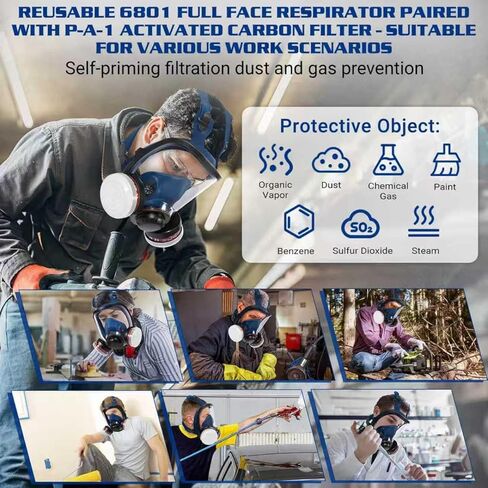 Full Face Respirаtor - Reusable Gas Mask with Activated Carbon Air Filter for Organic Vapor, Paint, Chemical, Welding, Polishing, Sanding&Cutting in Saudi Arabia