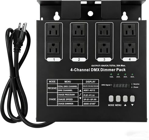 DMX Controller 4-Channel Dimmer Pack Dmx 512 Protocol, Chase Mode & Overload Protection, Compatible with High-Voltage Halogen & LED Bulbs,20A Max for Stage Lighting Control in Saudi Arabia