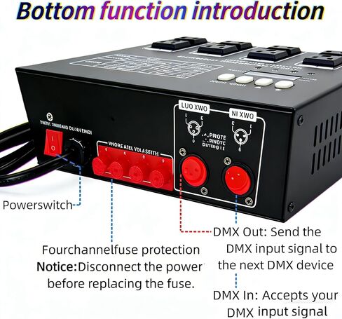 DMX Controller 4-Channel Dimmer Pack Dmx 512 Protocol, Chase Mode & Overload Protection, Compatible with High-Voltage Halogen & LED Bulbs,20A Max for Stage Lighting Control in Saudi Arabia