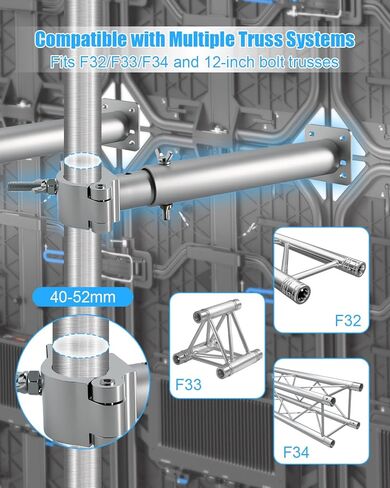 مشبك دعم شاشة LED قابل للتعديل، حامل قابل للتمديد من سبائك الألومنيوم 2-حزمة 30-50 سم، متوافق مع تروس F32/F34/F33 وأنابيب 40-52 مم، دعامة تثبيت سريعة لمعارض الأحداث المسرحية in Kuwait