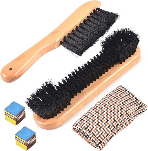 2Set Wood Billiard Pool Table Brush and Rail Brush Set with Soft Nylon Bristle,Billiard Table Cleaner Brushes with Cleaner Cloth 2 Cue Chalk Cube,Pool Tables Accessorie in Kuwait