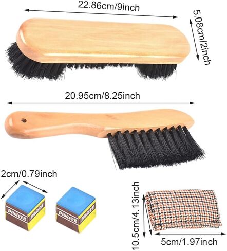 2Set Wood Billiard Pool Table Brush and Rail Brush Set with Soft Nylon Bristle,Billiard Table Cleaner Brushes with Cleaner Cloth 2 Cue Chalk Cube,Pool Tables Accessorie in Kuwait