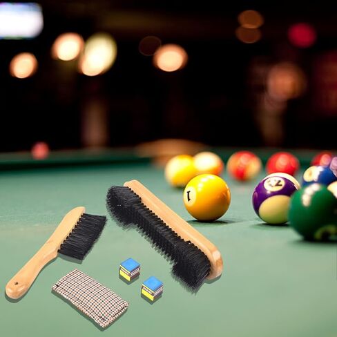 2Set Wood Billiard Pool Table Brush and Rail Brush Set with Soft Nylon Bristle,Billiard Table Cleaner Brushes with Cleaner Cloth 2 Cue Chalk Cube,Pool Tables Accessorie in Kuwait