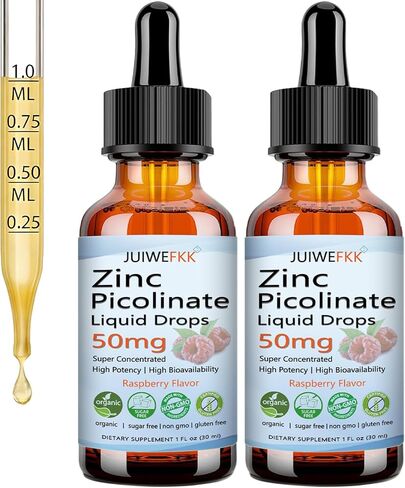 Zinc Picolinate 50mg Liquid Drops, Chelated Zinc Supplements for Men Women Kids Support Immune Skin Eye Health & Enzyme Function, Liquid Zinc Raspberry Flavor, Vegan Non GMO Gluten Free, 30 Servings in Saudi Arabia