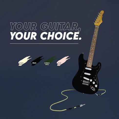 Gigline Skycaster Electric Adult S-Type Full Size, Alder Body, Stainless Steel Frets (Ball End), Bone Nut, SSS Alnico V, Black in Saudi Arabia