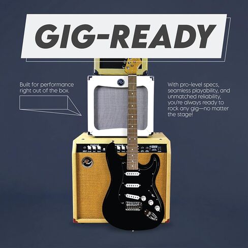 Gigline Skycaster Electric Adult S-Type Full Size, Alder Body, Stainless Steel Frets (Ball End), Bone Nut, SSS Alnico V, Black in Saudi Arabia