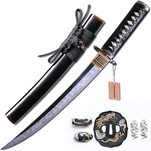 MURASAME Tanto Sword Clay Tempered Hitatsura Hamon Razor Sharp Short Samurai Katana Handmade Full Tang in Kuwait