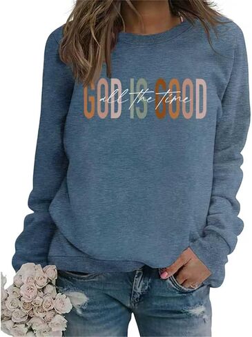 الله جيد في كل وقت المرأة البلوز كريستان قميص طويل الأكمام الجرافيك الإيمان الديني Crewneck بلوزات in Kuwait