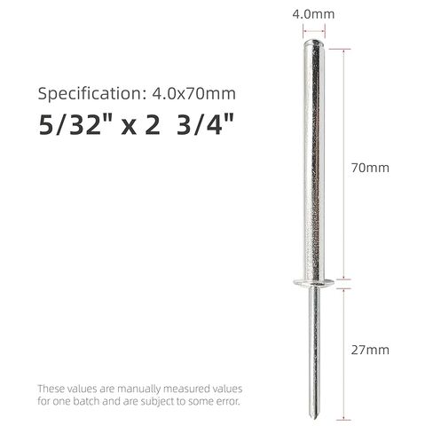 40pcs Aluminum Long Blind Rivets, Strong and Durable, Easy to Install, Ideal for Metal Joining, DIY, Furniture, Aviation, and Ductwork(Size:5/32" x2-3/4(M4x70mm)) in Saudi Arabia