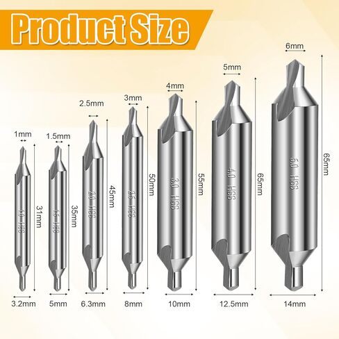 7 Pcs Centering Drill Bit M2 High Speed Steel Center Drill-Bit 60-Degree Angle Center Drill Bit Set Size 1.0 1.5 2.0 2.5 3.0 4.0 5.0 Countersink Tools for Lathe Metalworking in Saudi Arabia