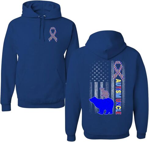 Wild Bobby Autism Awareness Month Bear Family | Vintage American Flag | Autism Puzzle Ribbon Unisex Hoodie Sweatshirt in Saudi Arabia