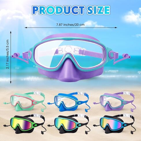 Kanayu 6 Pack Kids Swim Goggles with Nose Cover Earplugs Wide View Diving Mask Anti Fog UV No Leak Pool Swimming Goggles for Kids Youth 8-14 in Saudi Arabia