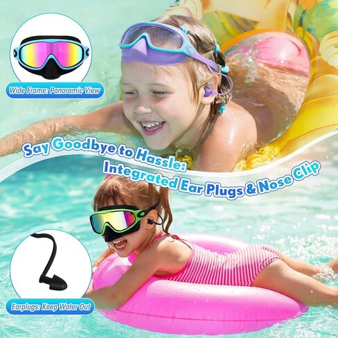 Kanayu 6 Pack Kids Swim Goggles with Nose Cover Earplugs Wide View Diving Mask Anti Fog UV No Leak Pool Swimming Goggles for Kids Youth 8-14 in Saudi Arabia