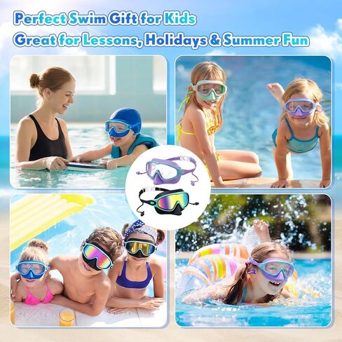 Kanayu 6 Pack Kids Swim Goggles with Nose Cover Earplugs Wide View Diving Mask Anti Fog UV No Leak Pool Swimming Goggles for Kids Youth 8-14 in Saudi Arabia