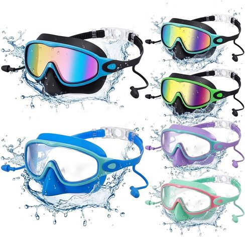 Kanayu 6 Pack Kids Swim Goggles with Nose Cover Earplugs Wide View Diving Mask Anti Fog UV No Leak Pool Swimming Goggles for Kids Youth 8-14 in Saudi Arabia