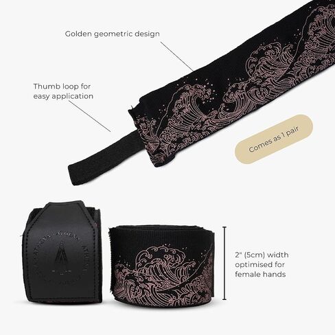 لفافات الملاكمة اليدوية للنساء، مواي تاي كيك بوكسينغ وفنون القتال المختلطة، لفافة اليد أثينا ريوكو أسود/وردي، 4.5 متر، 180 بوصة طول in Kuwait