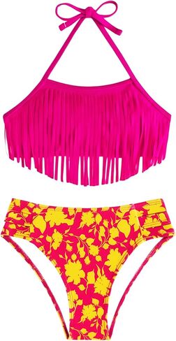Girls Fringe Bikini Set, Teens Two Pieces Halter and High Waisted Swimsuits for Beach, Pool, Vacation & Cruise in Saudi Arabia