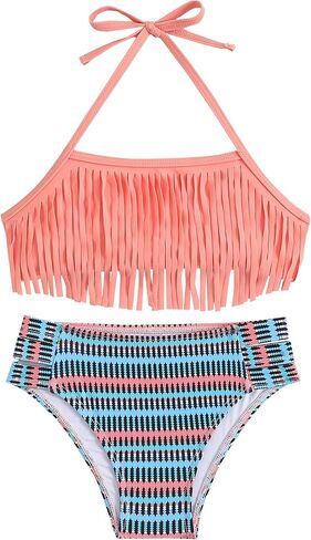 Girls Fringe Bikini Set, Teens Two Pieces Halter and High Waisted Swimsuits for Beach, Pool, Vacation & Cruise in Saudi Arabia