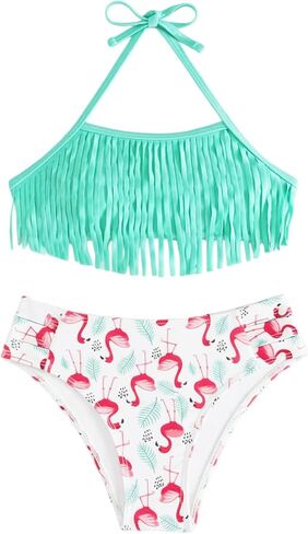 Girls Fringe Bikini Set, Teens Two Pieces Halter and High Waisted Swimsuits for Beach, Pool, Vacation & Cruise in Saudi Arabia