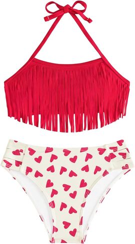 Girls Fringe Bikini Set, Teens Two Pieces Halter and High Waisted Swimsuits for Beach, Pool, Vacation & Cruise in Saudi Arabia
